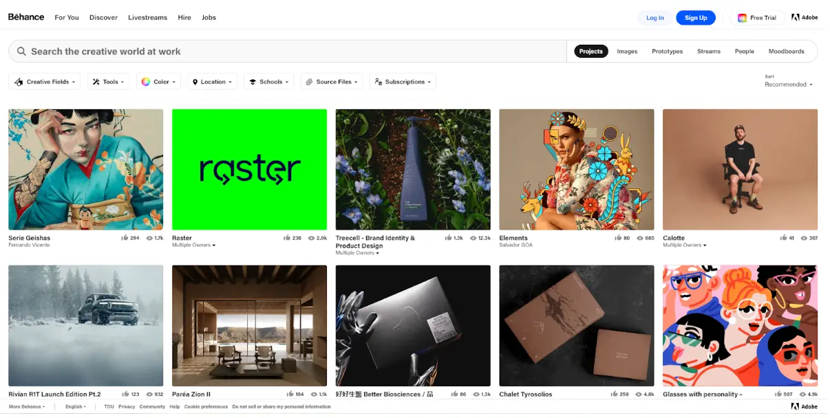 Behance homepage