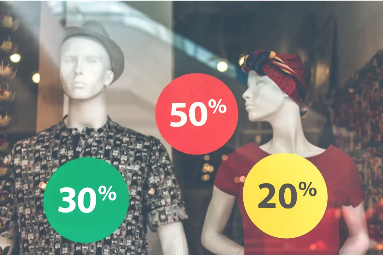 Discount stickers on a shop