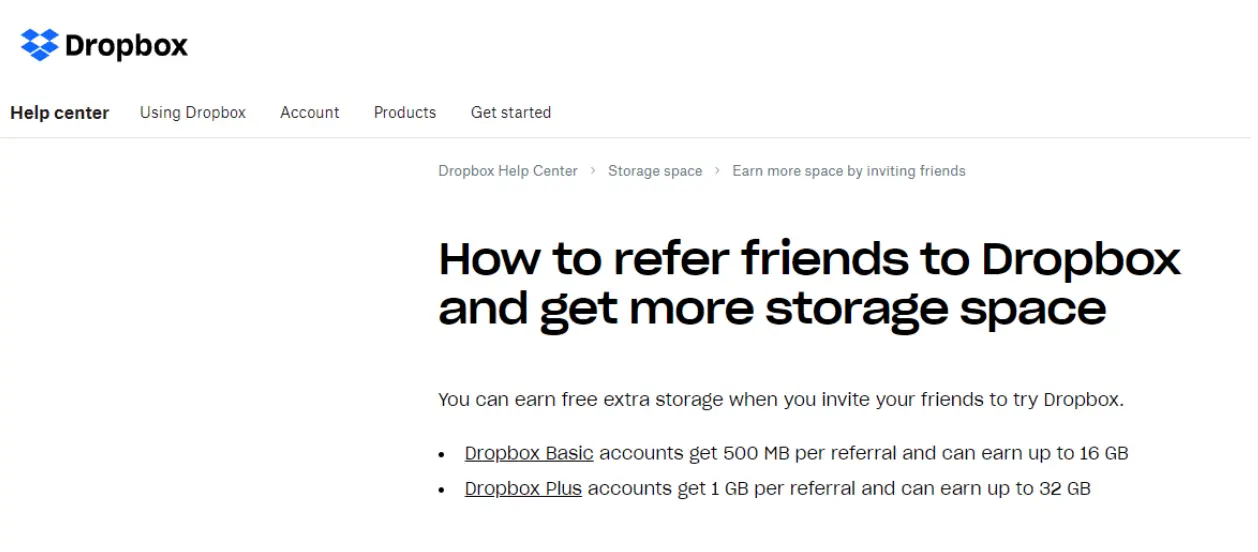 Dropbox landing page screen shot