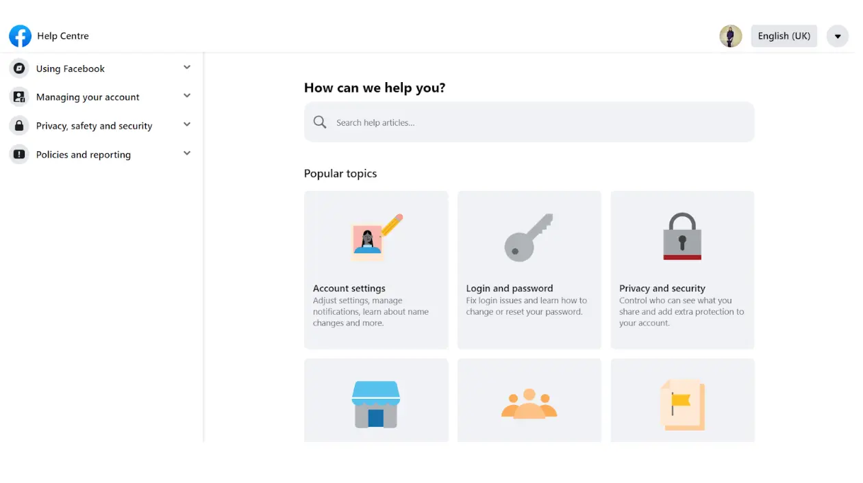 Facebook help center