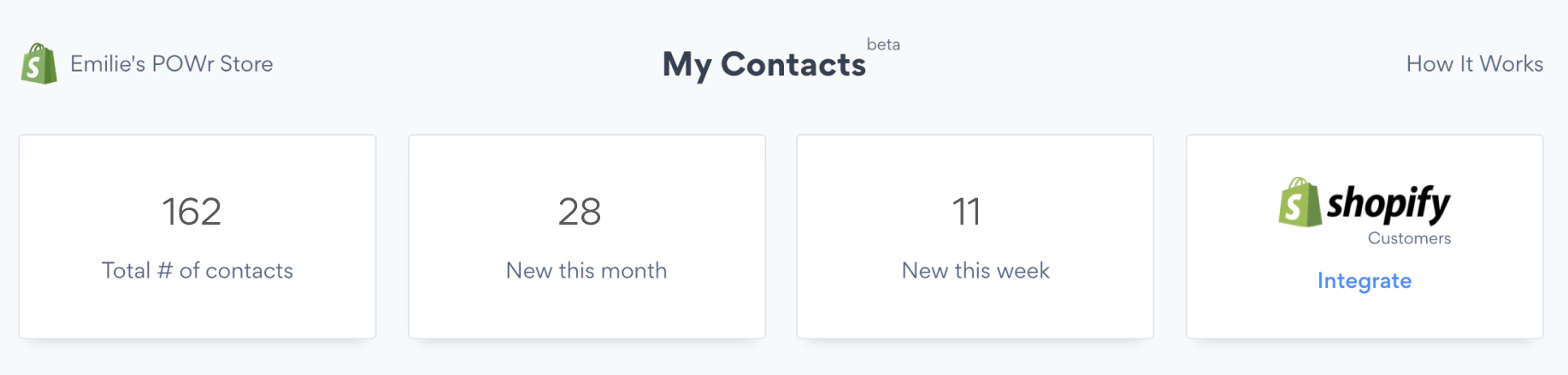 screenshot of POWR my contacts page