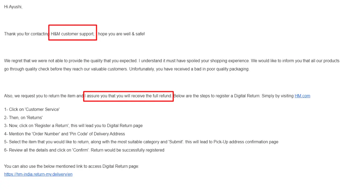 HM Customer support email