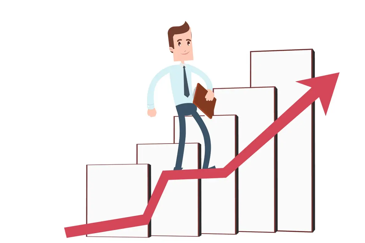 Man climbing success ladder