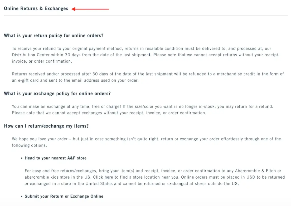 Online Returns and exchange policy-1