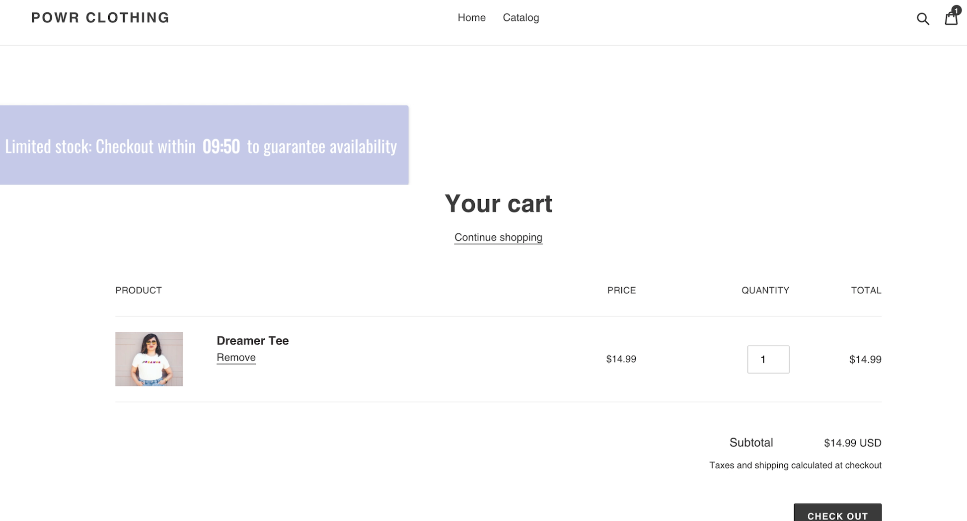POWR cart countdown timer on checkout screen