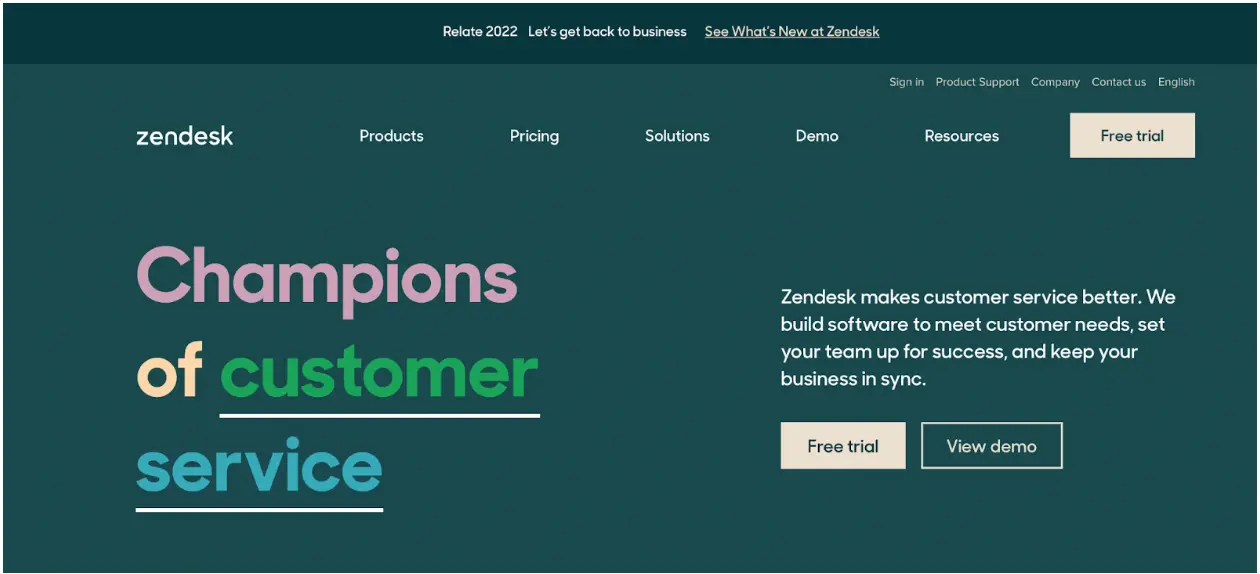 Zendesk landing page