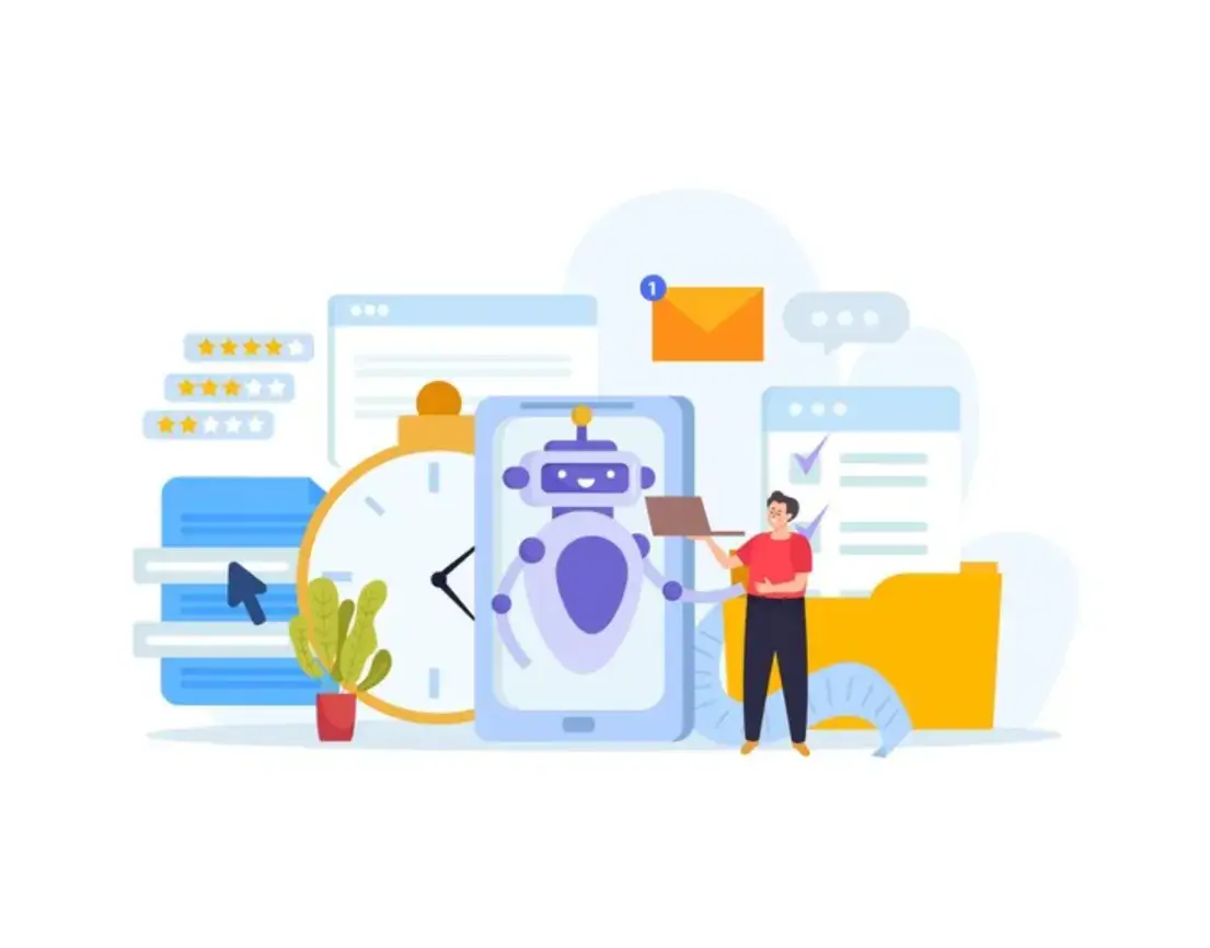 chatbot-online-customer-service-flat-concept-with-man-chatting-with-bot-vector-illustration