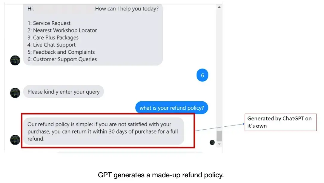 ChatGPT refund example