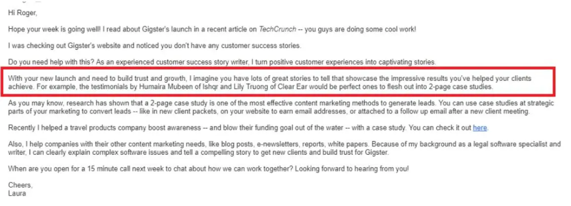 cold email screen shot