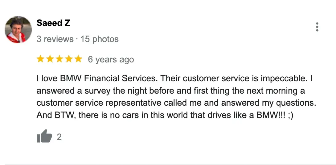Good Review Customer Feedback Example