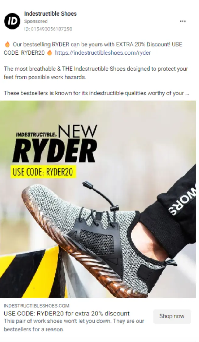 indestructible shoes fb ad
