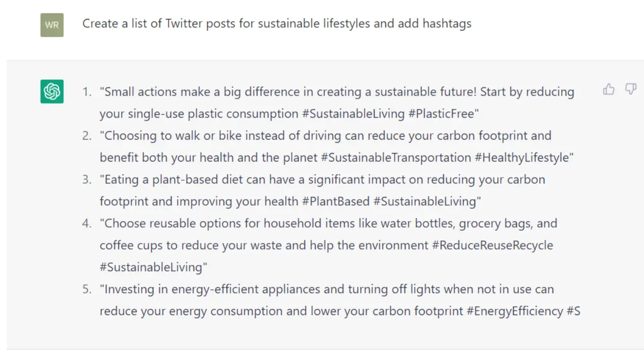 output by chatgpt when asked to create Twitter posts with relevant hashtags 
