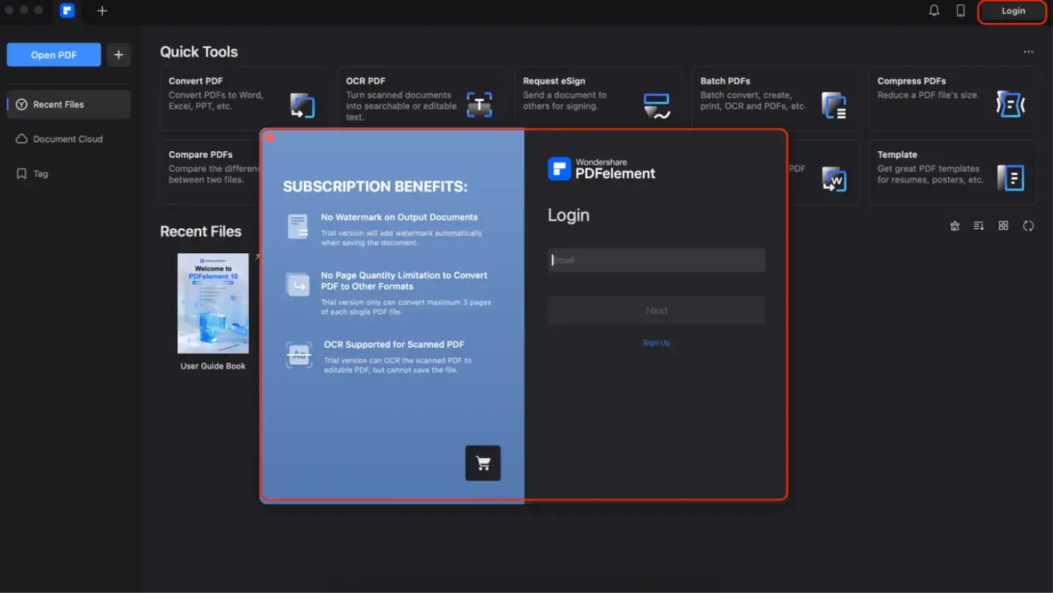 pdfelement-login-page