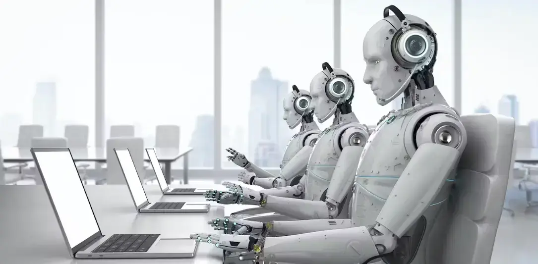 Robots working at desktops