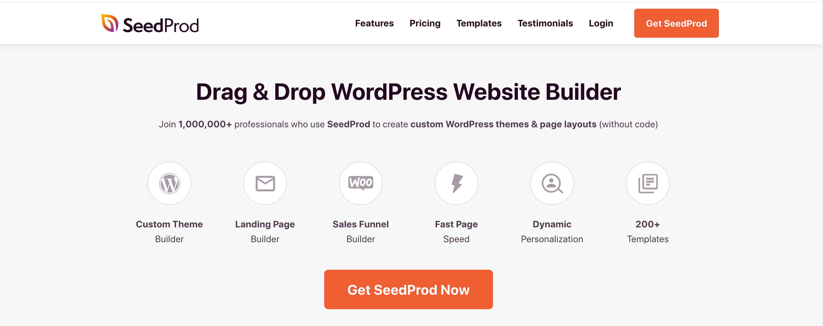screenshot of SeedProd homepage with an example CTA