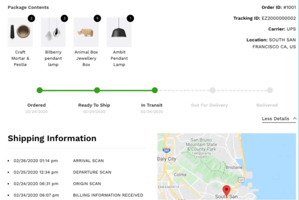 screenshot of an order form for a shipment to south san francisco-1