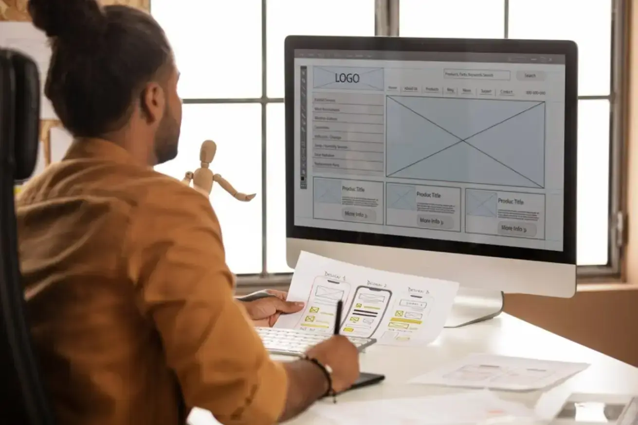 side-view-man-working-with-computer