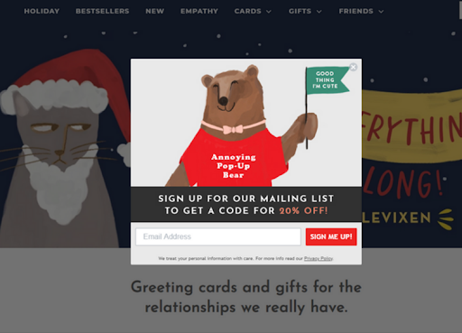 screenshot of popup for discount