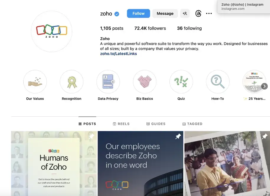 zoho-instagram-page